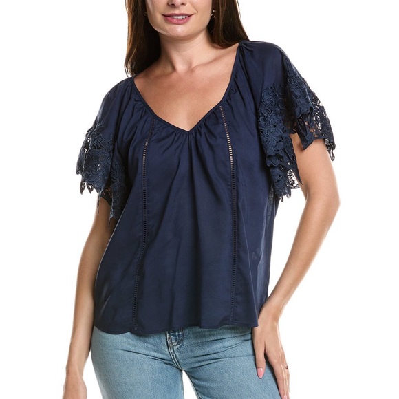 Ramy Brook Tops - 8. Ramy Brook $325 Lynette Linen-Blend Top in navy blue